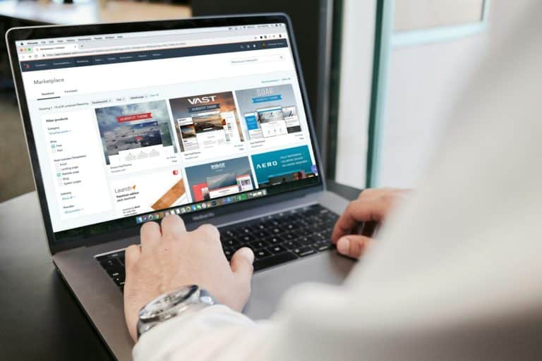 Person using a laptop at a desk